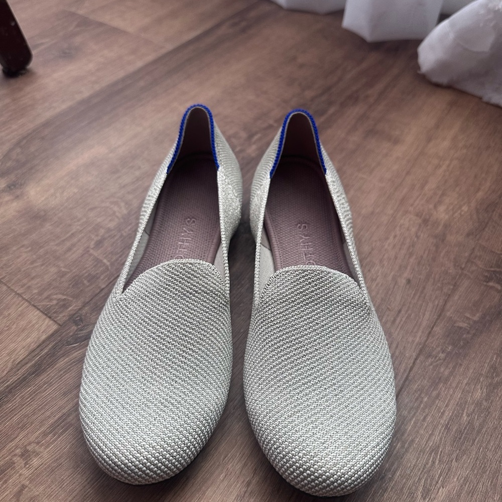 Rothy's Silver Knit Flats with Blue Trim